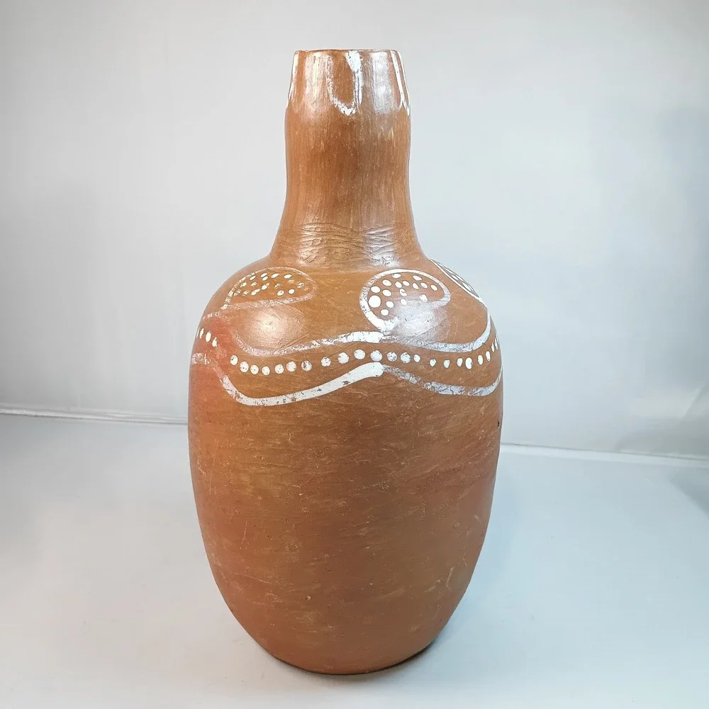 PIER 1 Imports Heavy Vase,  Clay Pottery Terra-Cotta Planter, Tribal, Brazil 11
